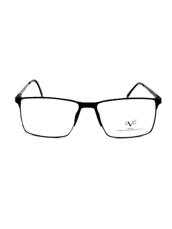 Men's Rectangular Matte Black Metal Eyeglasses Plastic Bridge Temple Tips Italy - Picture 1 of 9